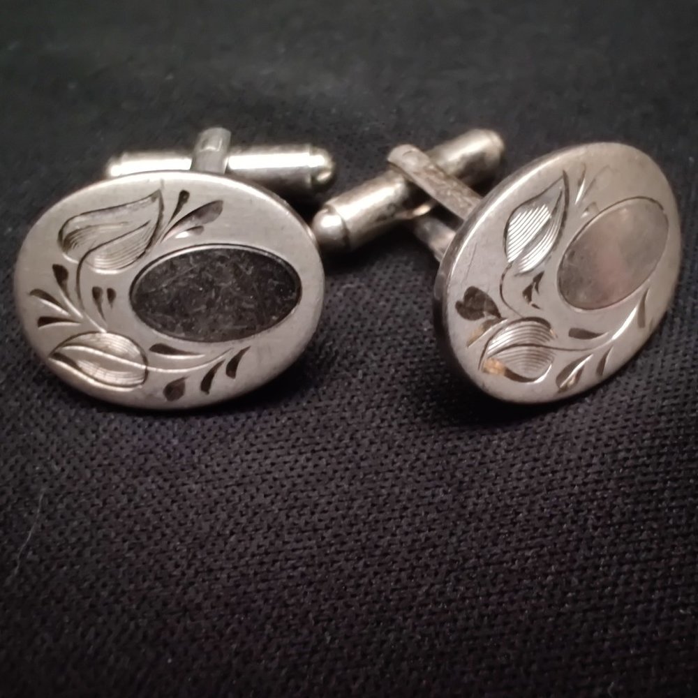 Vintage Etched Sterling Silver Hayward Cufflinks